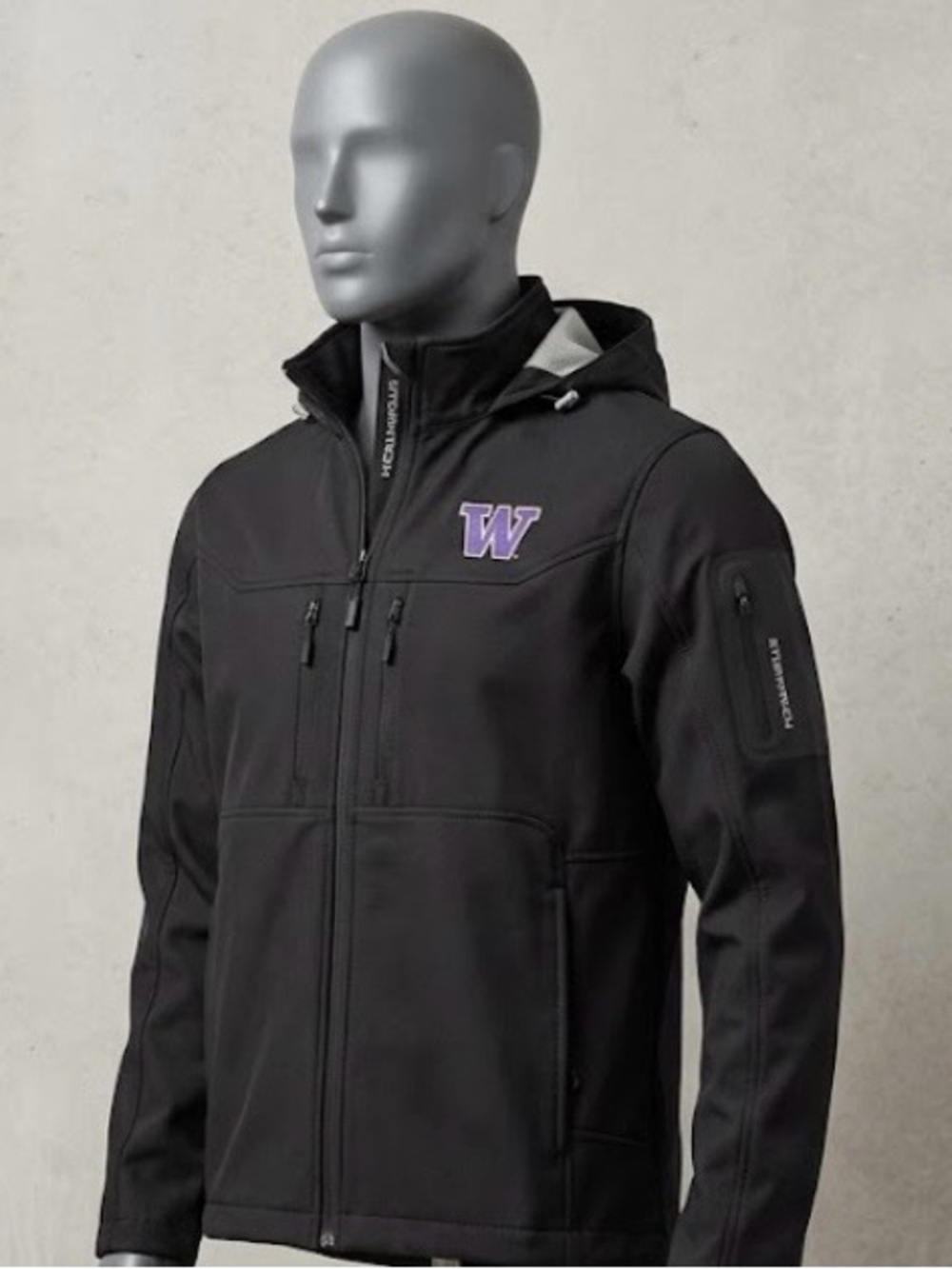 Washington Huskies Storm-tech Black Hooded Jacket with Purple W Logo XL
